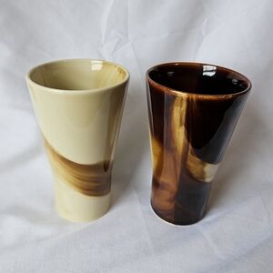 Vintage Marbled Art Glass Coffee Cups Tumblers Set Of 2 Made In Japan
